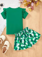 Akyzic Little Girl Skirt Outfit Two Piece Spring Summer Outfit Butterfly Dress Cat Print Skirt Toddler Girl Outfit Set