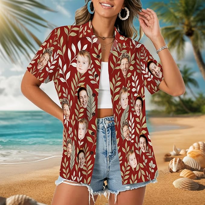 Custom Hawaiian Shirt with Face for Men, Unisex Tropical Beach Shirts Personalized Casual Funny Hawaii Button Down Shirts