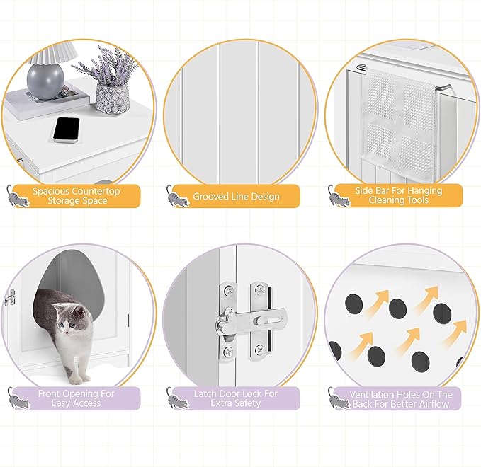 Yaheetech Cat Litter Box Enclosure, Litter Box Furniture Hidden with Towel Bar, Wooden Pet Washroom, Dog Proof Cat Litter Box Cabinet, Indoor Cat House, Side End Table, White