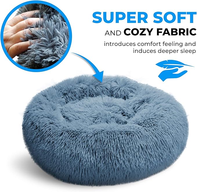 Whiskers & Friends Cat Bed Dog, Cat Beds for Indoor Cats, Orthopedic Soft Fluffy Round Calming Pet Bed for Small to Large Kitty Kittens & Dogs, Small Dog Beds & Furniture - with Blanket