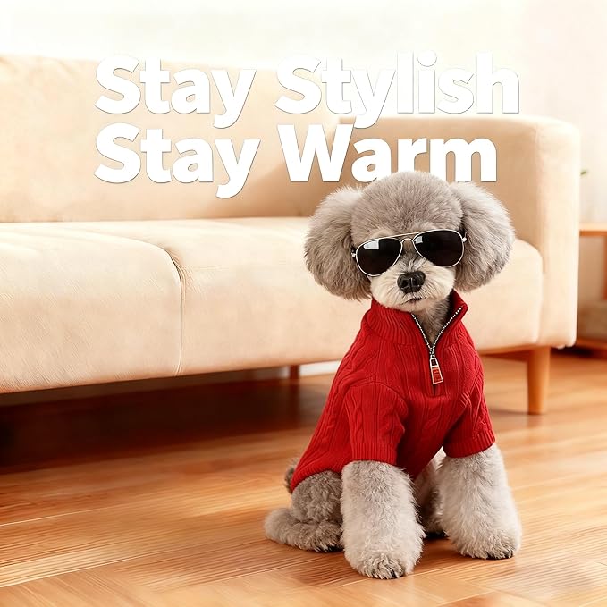 Small/Medium Dog Sweater, Warm Dog Winter Coat w/Sleeves, Comfortable High Neck Premium Dog Clothes for Mini Poodle-Best for Holidays, Daily Walks S Red