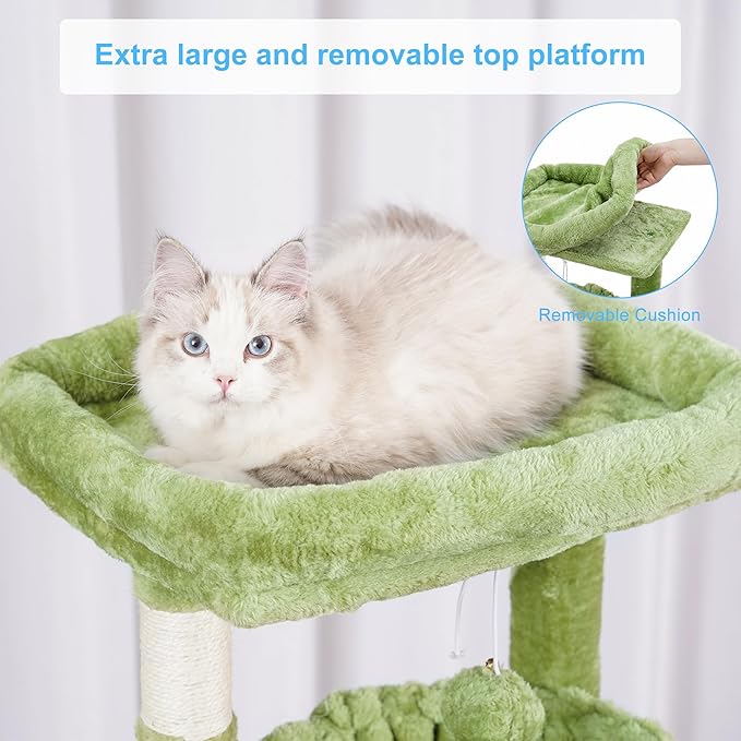 Hey-brother Cat Tree, Cat Tower for Indoor Cats, Cat House with Large Padded Bed, Cozy Condo, Hammocks, Sisal Scratching Posts, Big Scratcher, Green MPJ006SGR