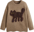 CIDER Women’s Cat Sweater Long Sleeve Crew Neck Fun Graphic Cute Patterned Chunky Pullover Sweater Tops