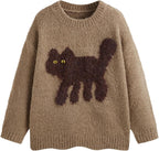 CIDER Women’s Cat Sweater Long Sleeve Crew Neck Fun Graphic Cute Patterned Chunky Pullover Sweater Tops