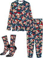 Artsadd Personalized Pajamas with Faces for Women Men Custom Christmas Pajamas Gifts for Family Couple, Funny Photo Pjs
