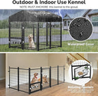 Sino Luban Outdoor Dog Kennel Outside Run with Doggy Door, Swivel Feeder&Roof - 5x5x5FT Large Dog Kennels Pens Outside for Medium/Large Dogs - Heavy Duty Cage Yard (Can Connect to Your Dog House)