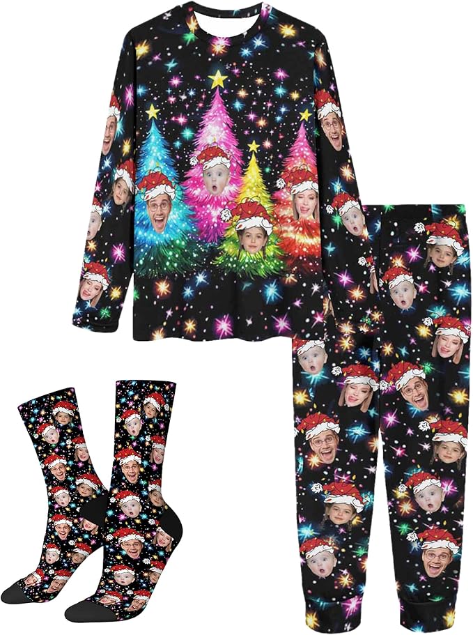 Artsadd Personalized Pajamas with Faces for Women Men Custom Christmas Pajamas Gifts for Family Couple, Funny Photo Pjs