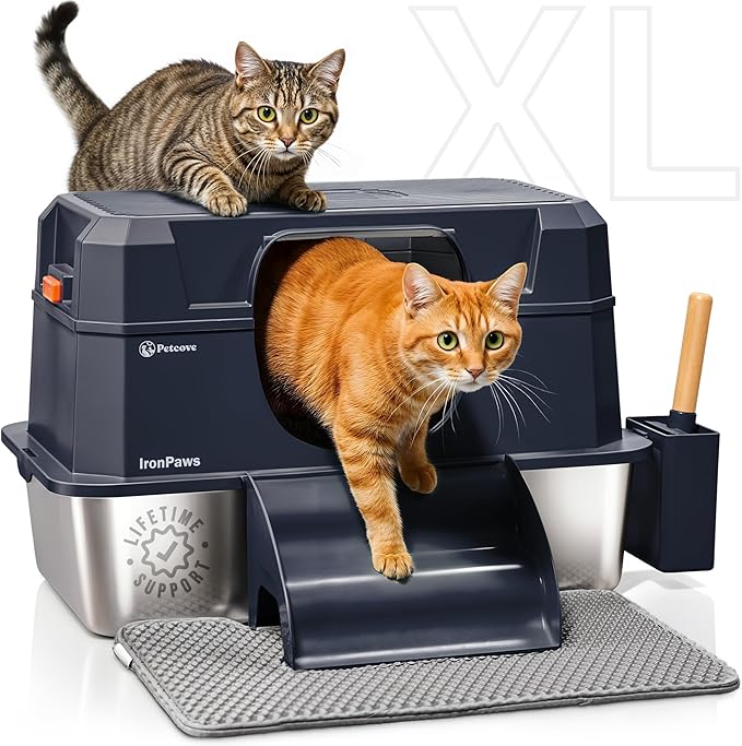 Stainless Steel Cat Litter Box with Lid - XL 3-in-1 Design for Indoor Cats - Stainless Steel Litter Box - Maximum Privacy and Odor Control for Indoor Cats - Blue