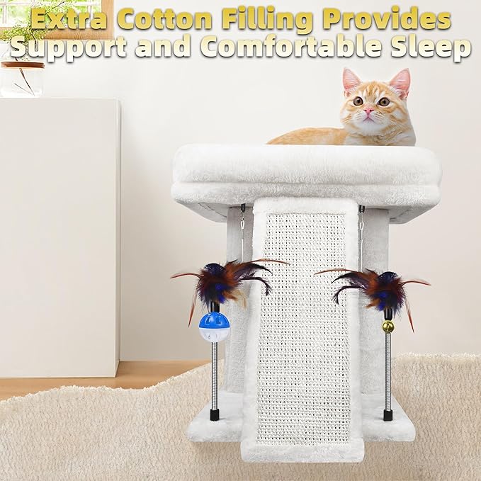TWDEPART Cat Tree Cat Tower with Cat Scratching Post for Indoor Cats,Activity Centre Climbing Tree Cat Furniture with Playful Toy Balls,Beige