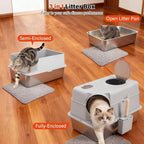 Extra Large Stainless Steel Litter Box with Lid, High Sided Enclosed Metal Cat Litter Box, Dog Proof Front Entry Top Exit, Odor Control, Easy to Clean, Leak Proof, Included Scoop & Mat