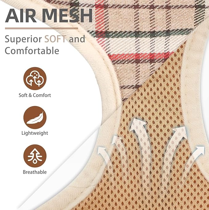 PUPTECK Soft Mesh Dog Harness and Leash Set Pet Puppy Cat Comfort Padded Vest No Pull Harnesses, Khaki, XS