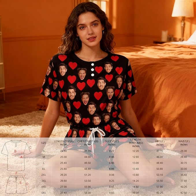 D-Story Custom Short Pajama Set with Pet Face Personalized Photo Sleepwear 2 Pieces Pjs Nightwear Xmas Gift for Women