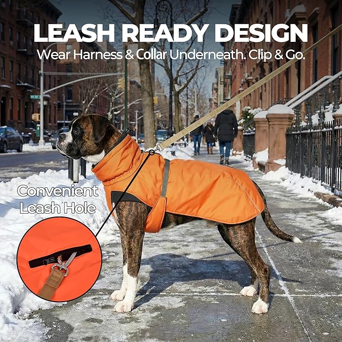 Dog Winter Coat, Warm Puffer Jacket with Fur-Safe Buckle & Leash Hole for Cold Weather, Water-Repellent Snow Vest, Breathable Thermal Apparel for Hiking & Active Dogs (Aurantium, X-Small)
