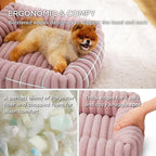 Bedsure ComfyFleece™ Washable Dog Bed for Medium Dogs - Cute Furry Puppy Beds, Rectangle Orthopedic Corduroy Fleece Pet Beds with Removable Zipper Cover, 30x24x8inches, Blush Pink