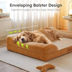 XXL Dog Bed for Extra Large Dogs, Giant Orthopedic Dog Bed with Cooling Gel Memory Foam, Waterproof Pet Bed with Removable Washable Cover, 53" Pet Sofa Bed Dutch Velvet with Bone Toy, Brown