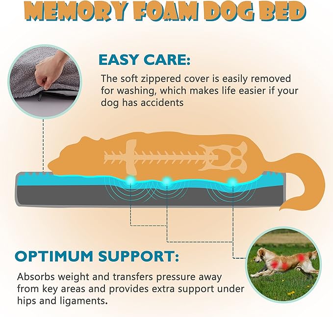 Orthopedic Extra Large Dog Bed for Large Dogs, 41 inches XL Washable with Waterproof Liner and Cooling Gel Memory Foam, Fits up to 90 lbs Pets