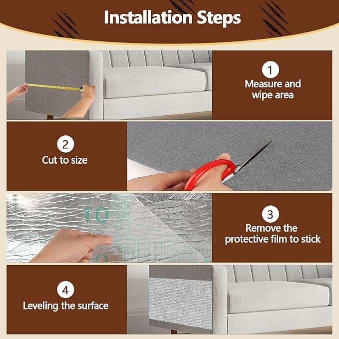 Cat Scratch Furniture Protector, 39.4"x15.8" Self Adhesive Cat Scratch Mat Pad,Cut to Fit DIY Replacement Carpet for Tree,Wall,Bed,Door, Couch Protector (Light Grey)