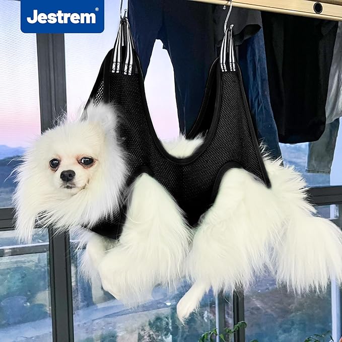 Pet Grooming Hammock for Cats & Dogs, Breathable Mesh Dog Hanging Harness for Nail Trimming, Grooming, Bathing Includes S Hooks, Dog Hammock/Grooming Sling, Pet Grooming Sling Helper(Black,M)
