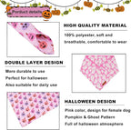 ADOGGYGO Pink Halloween Dog Bandanas 2 Pack, Reversible Ghost Pumpkin Scarf Bib, Adjustable Fit Pink Halloween Bandana for Small Dogs Girl (Small)