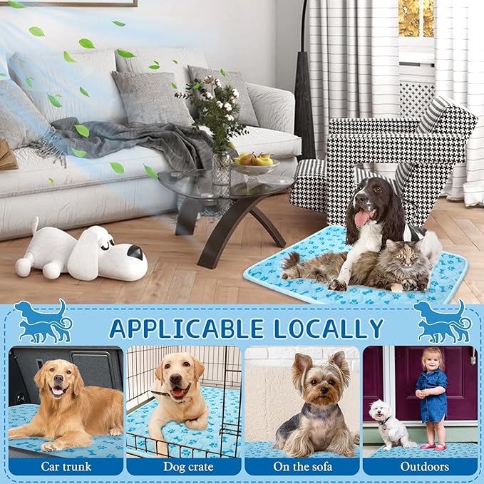 Dog Cooling Mat Self-Cooling Mat for Dogs Non-Slip Pet Cool Pad Cat Sleeping Pad Summer Blanket for Pets Foldable Washable for Kennel, Travel, Bed, Cars, Indoor and Outdoor Use (Blue, M(29*18inch))