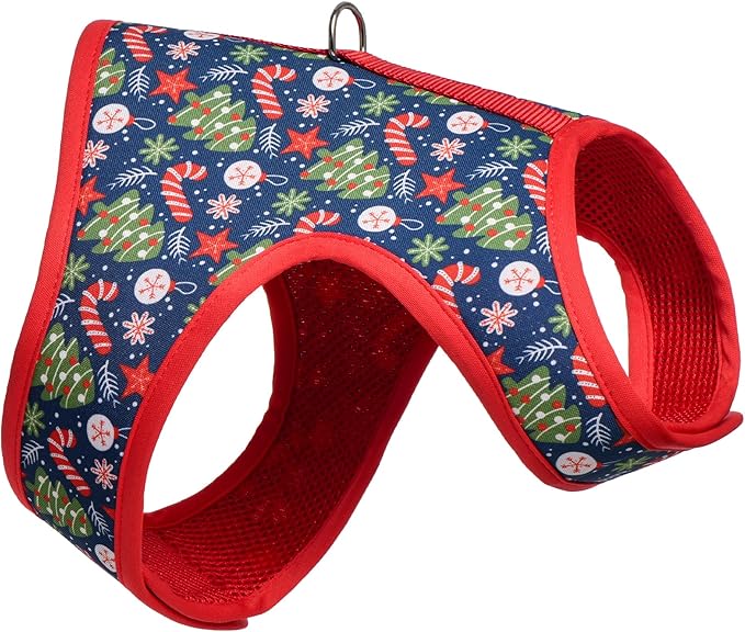 Mile High Life Velcro Dog Harness, Air Mesh Floral Vest Harness for 20 lbs Small Dogs & Cats, Easy Get on Adjustable Easy Closures Both Neck and Chest(Red Tree, XS Chest 14"-16")