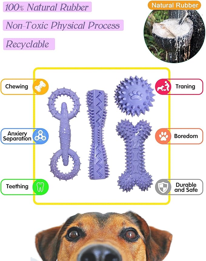 4 Pack Puppy Toys for 2-8 Months Puppies Cute Purple Teething Toys Soft Durable Interactive Chew Toy for Small Dogs