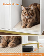 Feandrea Cat Litter Box Enclosure, Hidden Litter Box Furniture with Scratch Pad, Front Entry, Double Cabinet Doors, Modern Style, 35.4" Cat House Washroom Side End Table, White and Gold