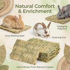 Sukh 3 PCS Rabbit Grass Mats - Natural Hay Woven Bunny Rabbit Bad Cage Mats Pet Bedding Cooling Sleeping Nesting & Toys for Hamster Bunny Chinchilla Guinea Pig Mouse Bird and Other Small Animals