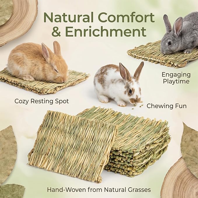 Sukh 2 PCS Rabbit Grass Mats - Natural Hay Woven Bunny Rabbit Bad Cage Mats Pet Bedding Cooling Sleeping Nesting & Toys for Hamster Bunny Chinchilla Guinea Pig Mouse Bird and Other Small Animal