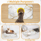 Abstract Marble Dog Food Mat,White Gold Absorbent Pet Feeding Mat for Food and Water Bowl,Quick Dry Dog Placemat Non Slip Rubber Backing Waterproof Pet Supplies 12" x 20"