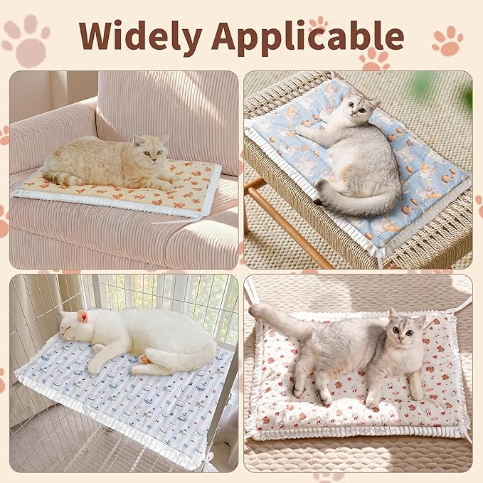 Reversible Silent Cat Bed Self Warming Pet Pad Thin Style Mat Washable Cushion Pad, Pad for Window Perch Outdoor Cat Houses, for Cats, Small Dogs, Rabbits, Non Electric,(Blue Puppy,M)