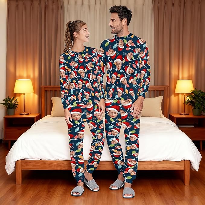 Artsadd Personalized Pajamas with Faces for Women Men Custom Christmas Pajamas Gifts for Family Couple, Funny Photo Pjs
