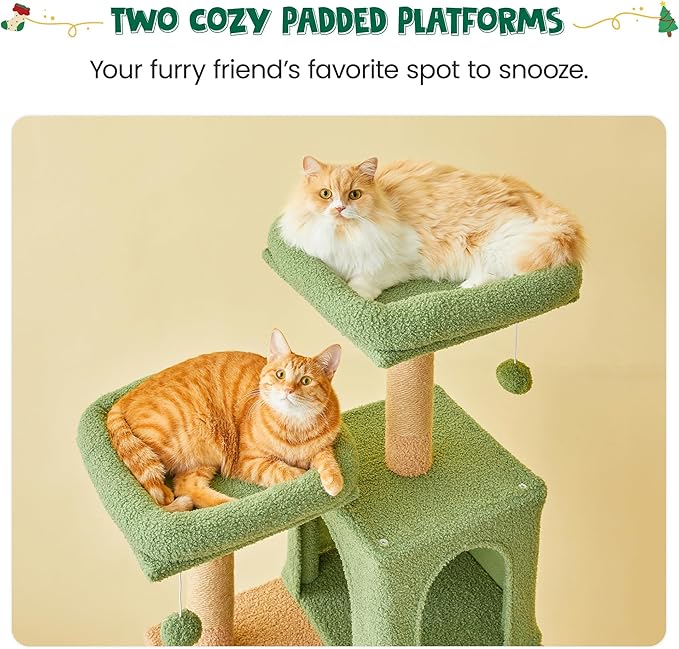 MWPO 70.1-Inch Green Large Cat Tree, Multi-Level Tall Cat Tower for Indoor Cats, Plush Cat Condo with Big Padded Perches, Sisal-Covered Scratching Posts, Hammock, Toys for Kittens & Cats