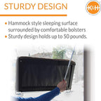 K&H Pet Products EZ Mount Bolster Cat Window Perch for Large Cats, Sturdy Kitty Window Hammock Bed, Steel Frame, Sturdy Suction Cups, Washable Shelf Covers, Foldable - Fits 27"W X 23"H Glass Spaces