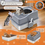 Top Entry Cat Litter Box with Lid, Stainless Steel Enclosed Cat Kitty Litterbox, Top Loading Large Metal High Side Litter Pan Tray Box Enclosure Easy Cleaning Anti-Leakage