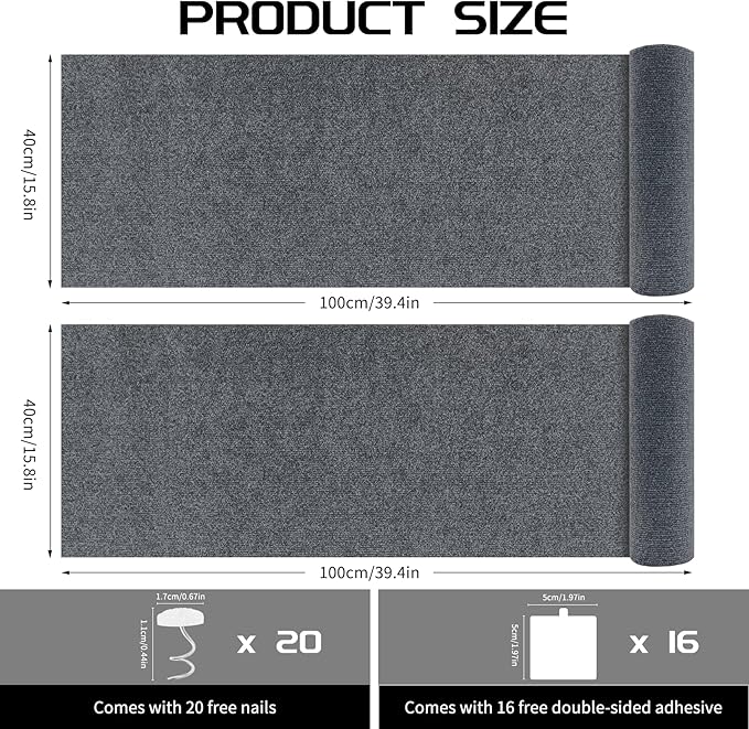 2 Pcs Total 78.8"x15.8" Cat Scratch Mat, Cat Scratch Couch Furniture Protector, Trimmable Self-Adhesive Cats Scratch Pads, DIY Cat Scratcher for Wall Protector and Covering Cat Tower (Dark Gray)