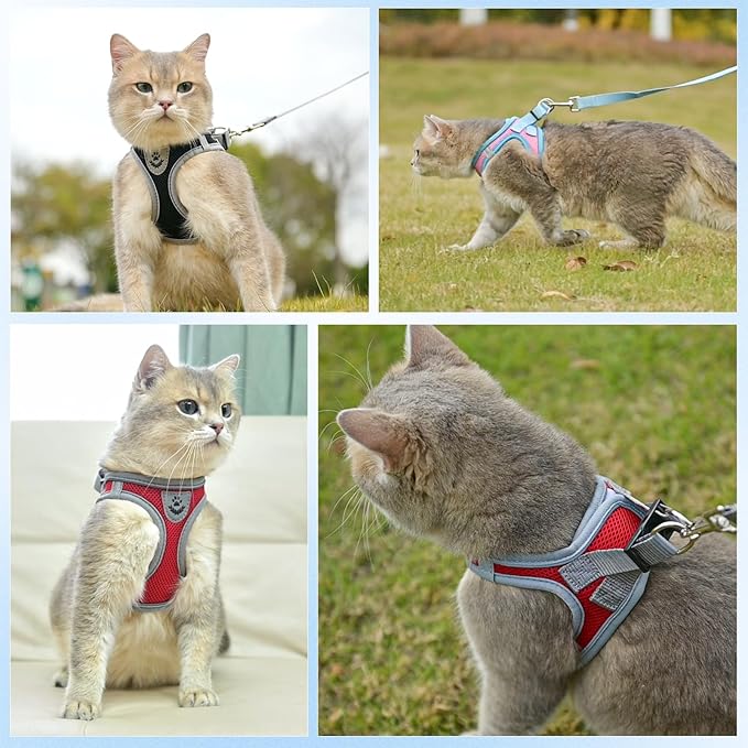 SCENEREAL Cat Harness and Leash Set Escape Proof, Adjustable Soft Air Mesh Kitten Harnesses for Girls Boys Small Medium Big Cats, Reflective Light Travel Pet Walking Vest for Puppy Rabbit, Pink L
