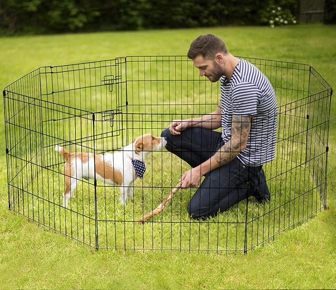 Artmeer Pet Playpen Puppy Playpen Kennels Dog Fence Exercise Pen Gate Fence Foldable Dog Crate 8 Panels 24 Inch Kennels Pen Playpen Options Ideal for Pet Animals Outdoor Indoor(Black 24''x24'')