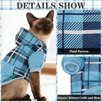 EXPAWLORER Plaid Cat Hoodie - British Style Warm Cat Sweater Shirt with Leash Hole,Pet Clothes Outfits,Winter Coat Apparel for Puppy Cats Girl Boy-Kitten Apparel,Blue M