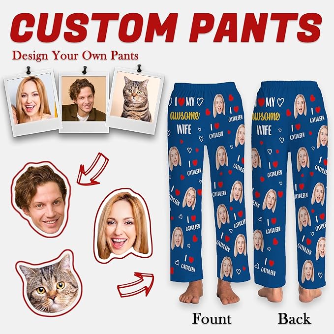 Personalized Face Pajama Pants for Men Women Custom Photo Printed Pajamas Bottoms Trousers Gift for Christmas Birthday