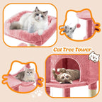 Sweetcrispy 44 Inch Cat Tree Tower, Cat Climbing Tower with Natural Sisal Scratching Posts, Hammock, Pet Condo for Indoor Cats and Kittens Play, Pink
