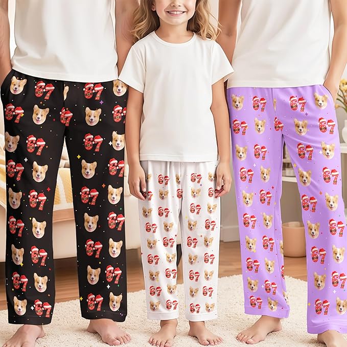 Custom Pajama Pants for Women Men, Personalized 67 Name Photo PJ Family Six Seven Matching Sleep Bottoms Birthday Xmas Gifts