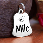 Ultra Joys Cat ID Tag Personalized Pet Tags, Durable Stainless Steel Small Pet Mini Dog Cat Tag Lightweight - Bell Tag in Silver