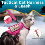 Tactical Cat Harness and Leash Pink for Walking Esacpe Proof, Adjustable Soft Mesh Large Cat Vest with Handle Easy to Control,Molle Patches L