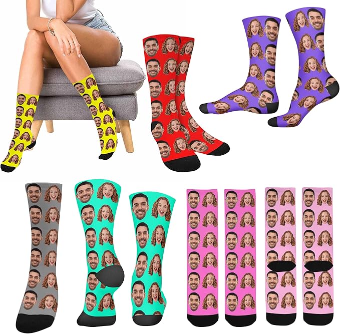 Artsadd Custom Face Socks for Dad Fathers Day Gift Novelty Personalized Photo Pet Socks Customized Crew Sock -Made In USA