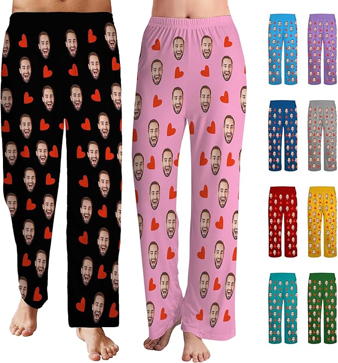 Personalized Face Pajama Pants for Men Women Custom Photo Printed Pajamas Bottoms Trousers Gift for Christmas Birthday
