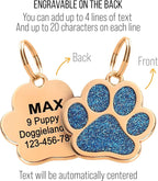 Paw Shape Dog ID Tag Stainless Steel Custom Laser Engraved, Cute Bling Glitter Pet Name Tags Personalized with Durable Engraving (Gold Sparkly Paw)