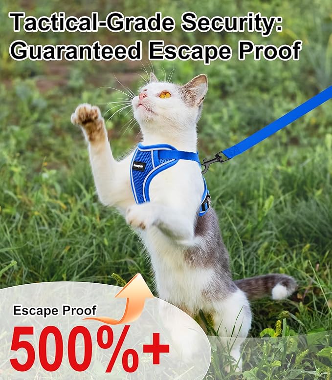 Cat Harness and Leash for Walking Escape Proof Soft Adjustable Cat Leash Breathable Comfortable Vest Easy to Wear Kitten Harness for Outdoor Travel Blue M