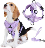 No Pull Dog Harness with Leash Set for Small Sized Dog, Reflective Adjustable No Choke Front Clip Cat Vest Harness with Breathable Mesh, Comfortable Soft Padded Pet Vest, Purple L