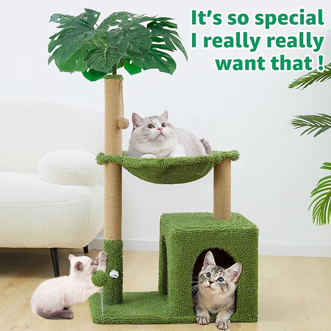 Large Cat Tree for Indoor Cats, Multi-Functional Comfy Cat Bed - 48inch Tall Cat Tower with Scratching Post, Cozy Hammock for Kittens and Adults Cat, Cute Cando with Toy